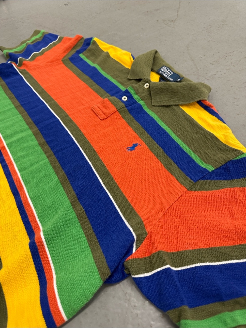 VTG Polo by Ralph Lauren Striped Polo Shirt - Orange, Green, Blue, Yellow - Picture 3 of 7